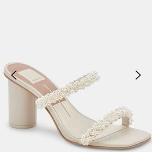 Dolce Vita Cream Heeled Sandals with Pearl Embellishments